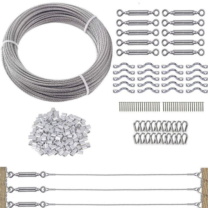 TooTaci Edelstahlseil 3mm Set,60M/3mm Drahtseil Edelstahl,Stahlseil mit Ösen,10 Stück M5 Seilspanner