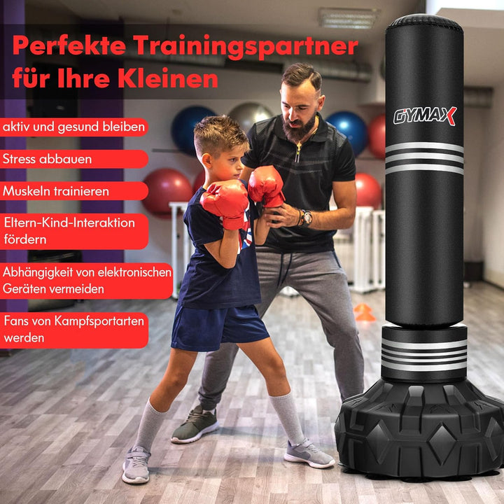 GYMAX Boxsack Stehend Erwachsene Jugendliche, 170 cm Freistehender Standboxsack mit auffüllbarer Sau