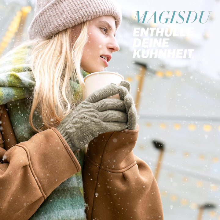 Alpaka Handschuhe Damen Fleece Doppelfutter & Touchscreen - Thermo Winterhandschuhe mit Anti-Rutsch