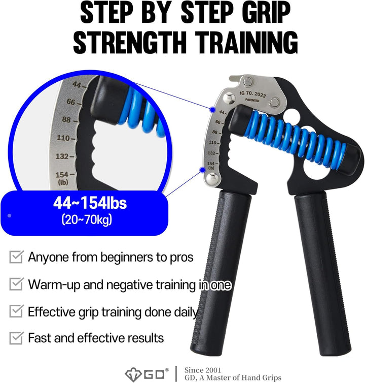 GD IRON GRIP 70 Handtrainer (verstellbarer Handgriff) Handgelenk- und Unterarm-Krafttrainer Handtrai