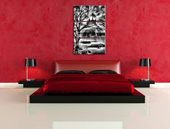 Pixxprint Düstere Burg als Leinwandbild/Grösse: 3 Teilig (120x80) / Wandbild/Kunstdruck/fertig bespa