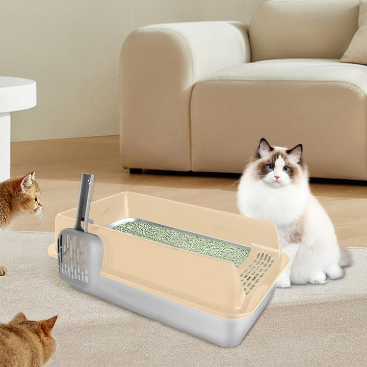 Katzentoilette aus Edelstahl mit hohen Seiten, Schaufel, einfache Reinigung, geruchsbeständig, geeig