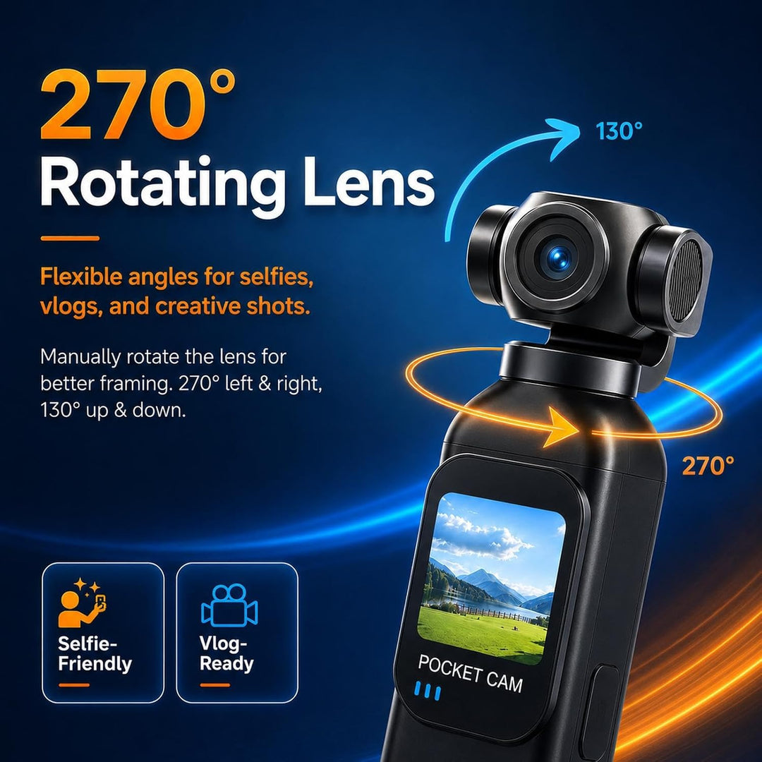 Vlogging-Kamera mit 270° drehbarem Objektiv, Taschenkamera mit Audio- und Videoaufnahme, 14-Stunden-