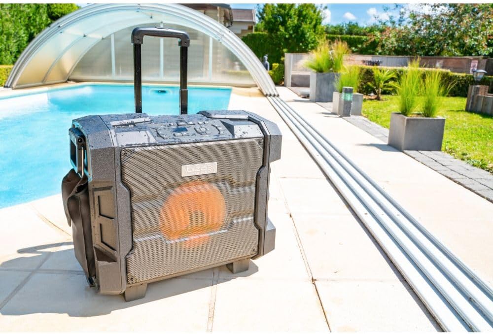 Ibiza Sound WPORT10-300 Lautsprecher mit Akku, LED, 10 Zoll / 25 cm, IPX4 IP65 – BT/NFC/FM/USB + UHF