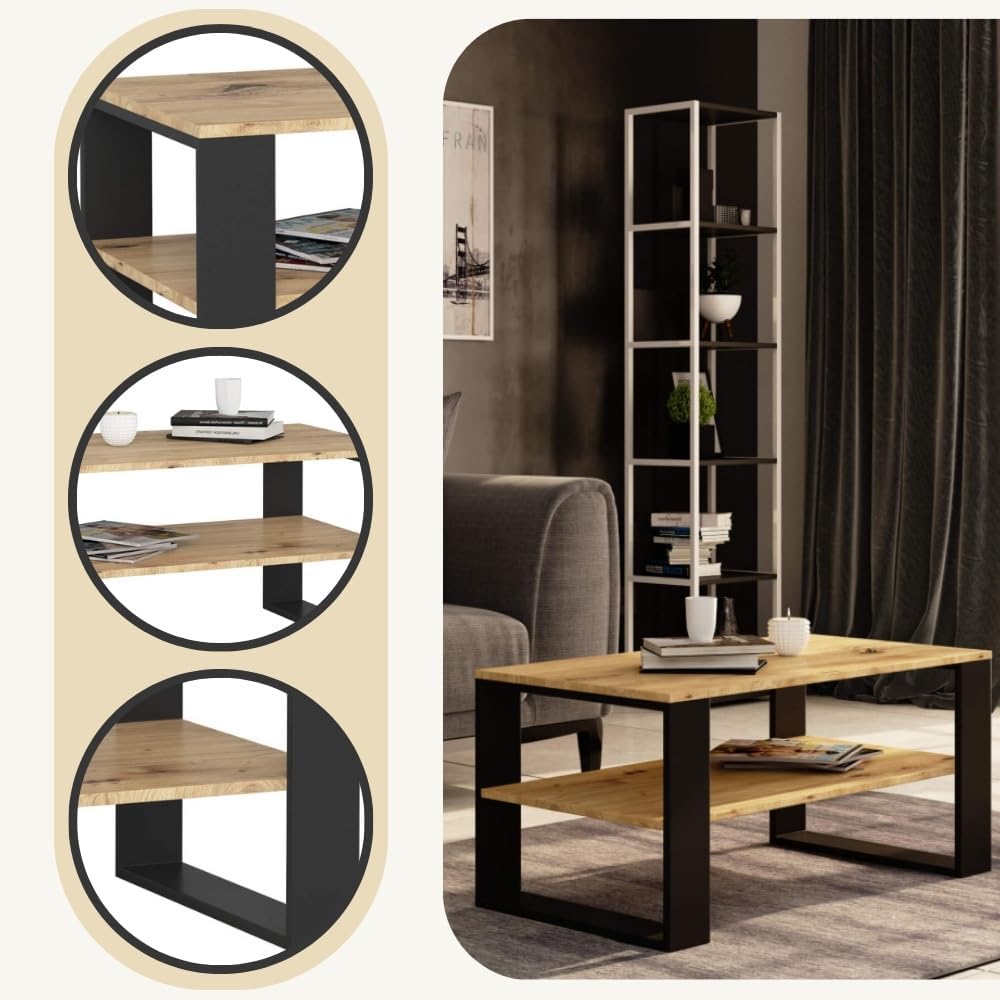 AKORD Couchtisch Holz Alex mit einem Regal, 92x45x53cm, Für Wohnzimmer, Schlafzimmer Schrank, Minima