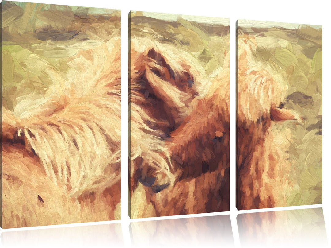 Pixxprint Islandpferde Pony Kunst als Leinwandbild/Grösse: 3 Teilig (120x80 cm) cm/Wandbild/Kunstdru