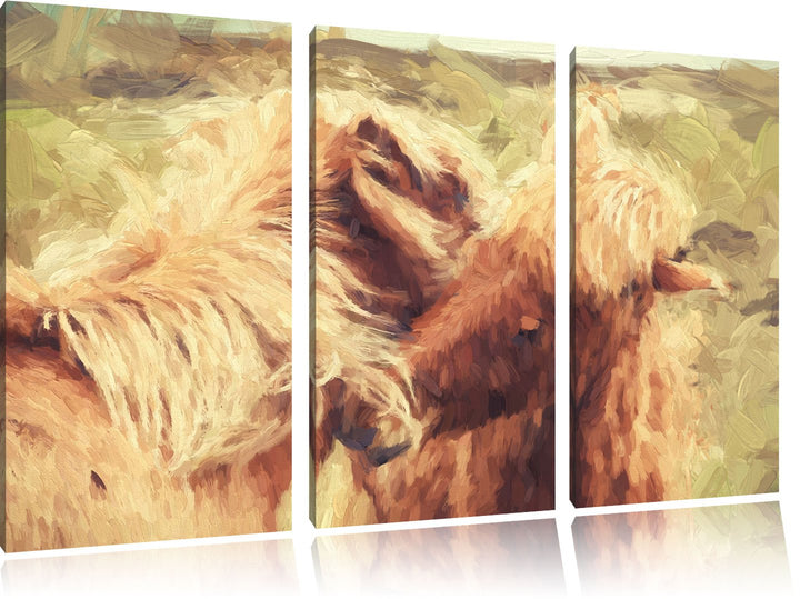 Pixxprint Islandpferde Pony Kunst als Leinwandbild/Grösse: 3 Teilig (120x80 cm) cm/Wandbild/Kunstdru