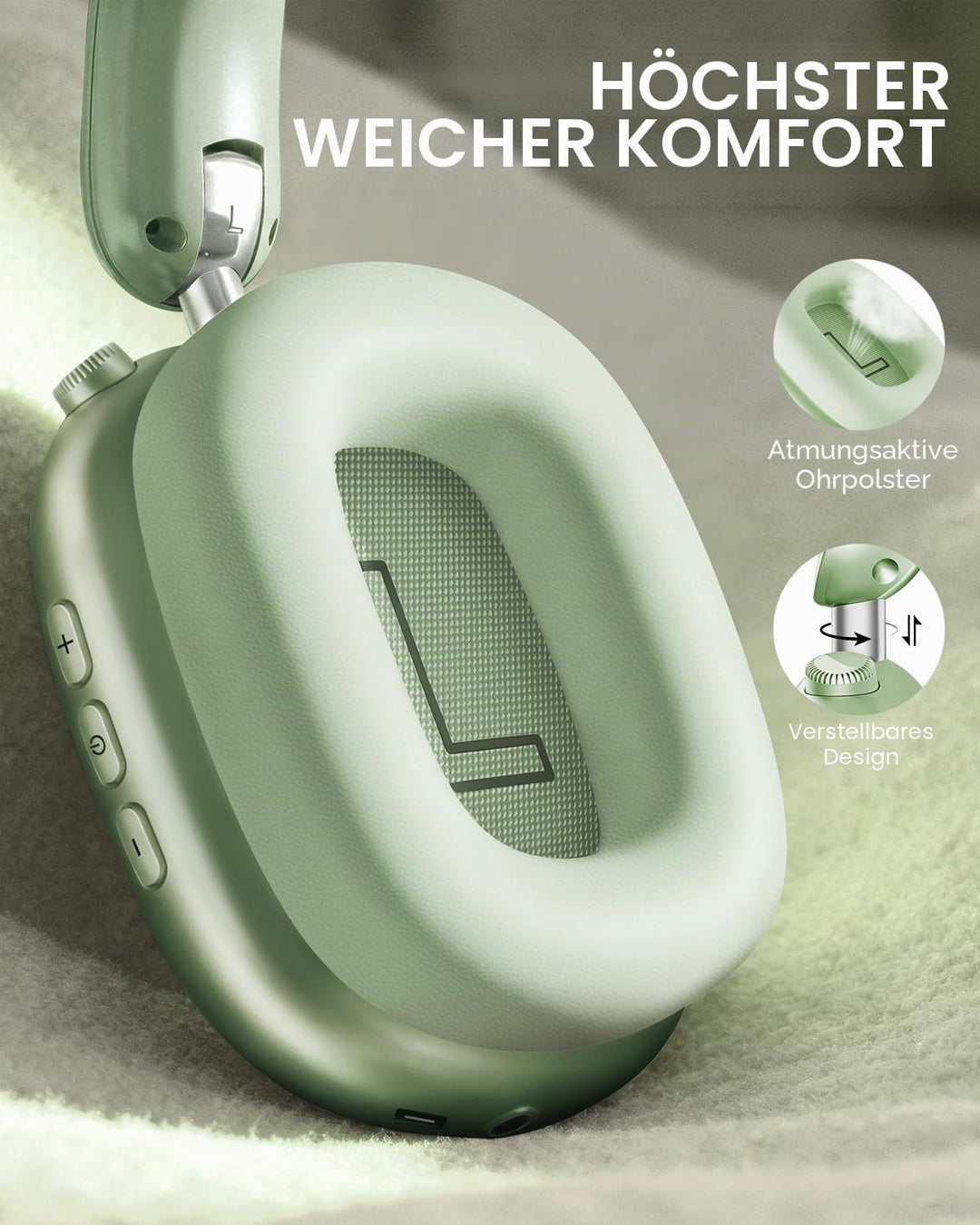Wentronic Y02 Aktive Noise Cancelling Kopfhörer,60 Std.5 EQ-Musikmodi,Hi-Res-Audio,Tiefe Bässe,faltb