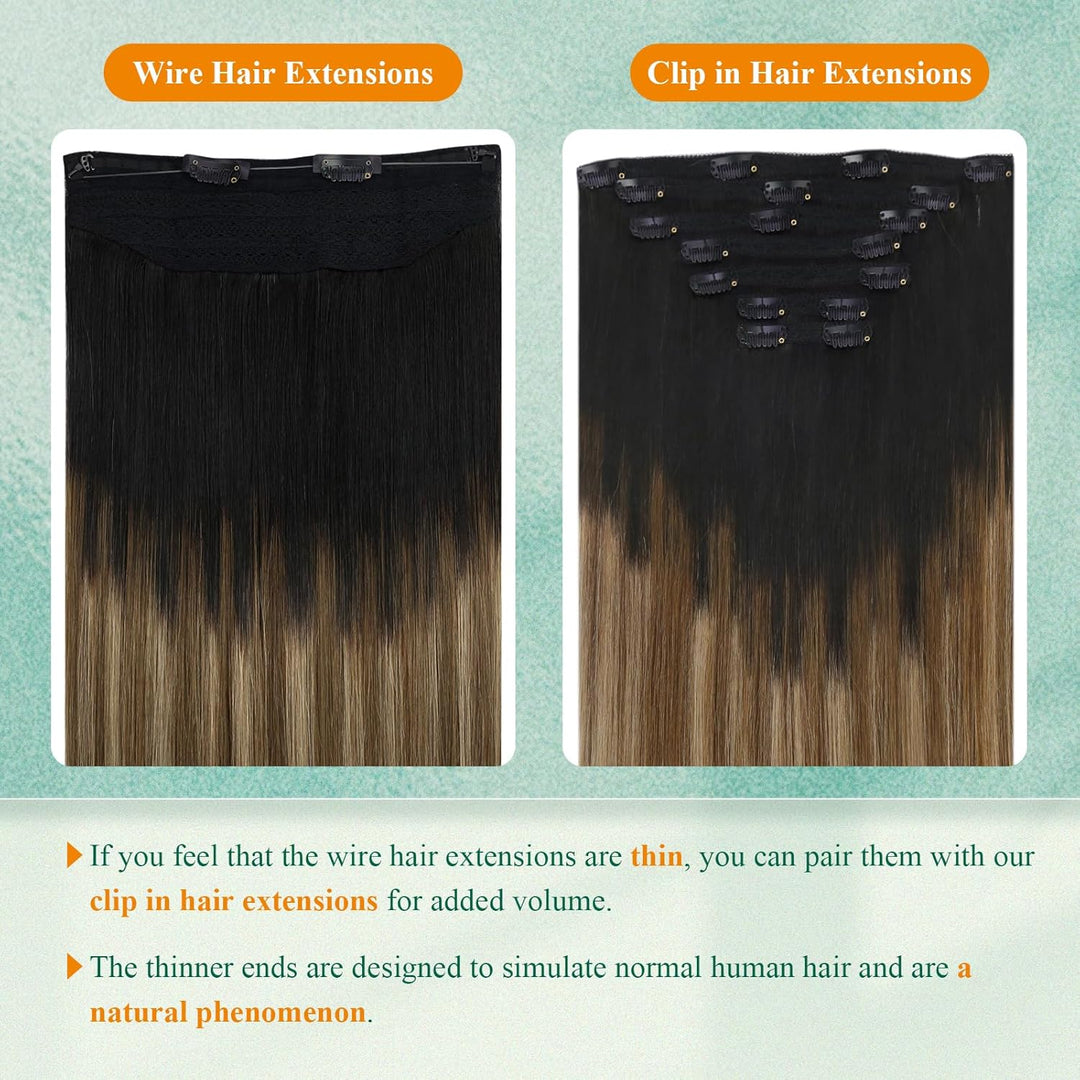 Easyouth Extension Mit Draht Balayage Haarteile Echthaar Draht Off Black Mix Mittelbraun Und Honigbl