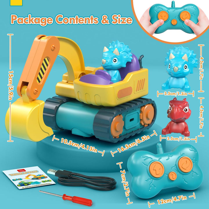 Lehoo Castle Ferngesteuertes Auto ab 3 Jahre, Wiederaufladbar Bagger Kinder 2 Jahre mit Dinosaurier-