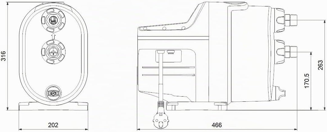 Kompakte Druckgruppe SCALA1 3-35 BVBP, Nennleistung 3,72 m³/h, 0,45 kW, 3,27 A, Nennhöhe 20 m, 46,6