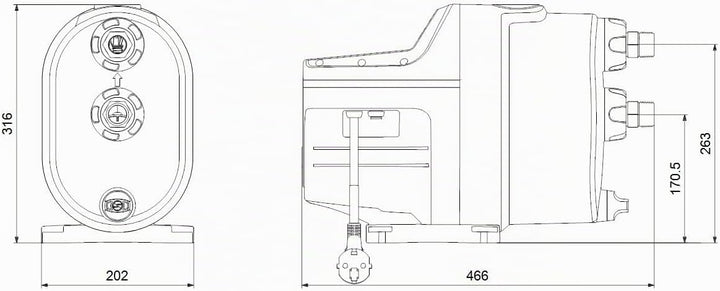 Kompakte Druckgruppe SCALA1 3-35 BVBP, Nennleistung 3,72 m³/h, 0,45 kW, 3,27 A, Nennhöhe 20 m, 46,6