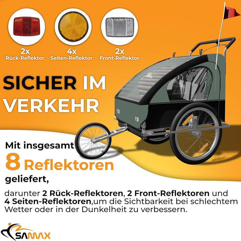 SAMAX Fahrradanhänger Jogger 2in1 Kinderanhänger Kinderfahrradanhänger Transportwagen gefederte Hint