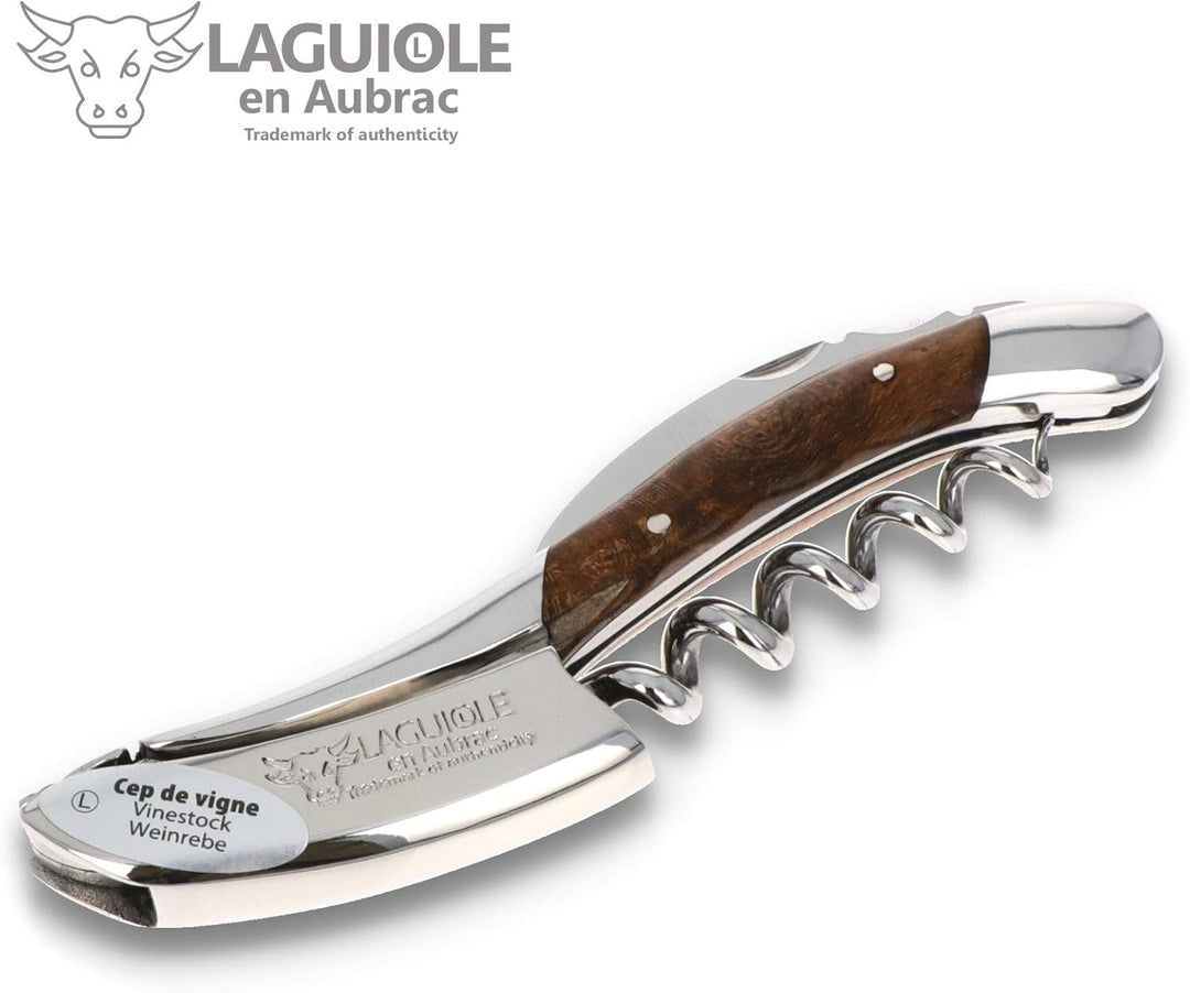 Laguiole en Aubrac Kellnermesser - Griff Weinrebe Weinstock - Edelstahl glänzend - Weinöffner Frankr