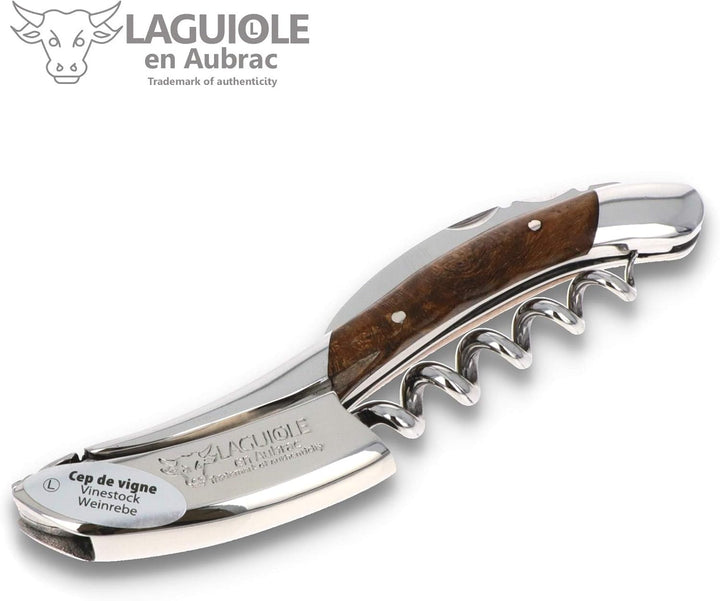 Laguiole en Aubrac Kellnermesser - Griff Weinrebe Weinstock - Edelstahl glänzend - Weinöffner Frankr