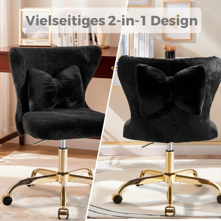 Schminktisch Stuhl mit Rollen Gold, Schreibtischsessel Mädchen, Drehstuhl Home Office mit Kissen, Hö