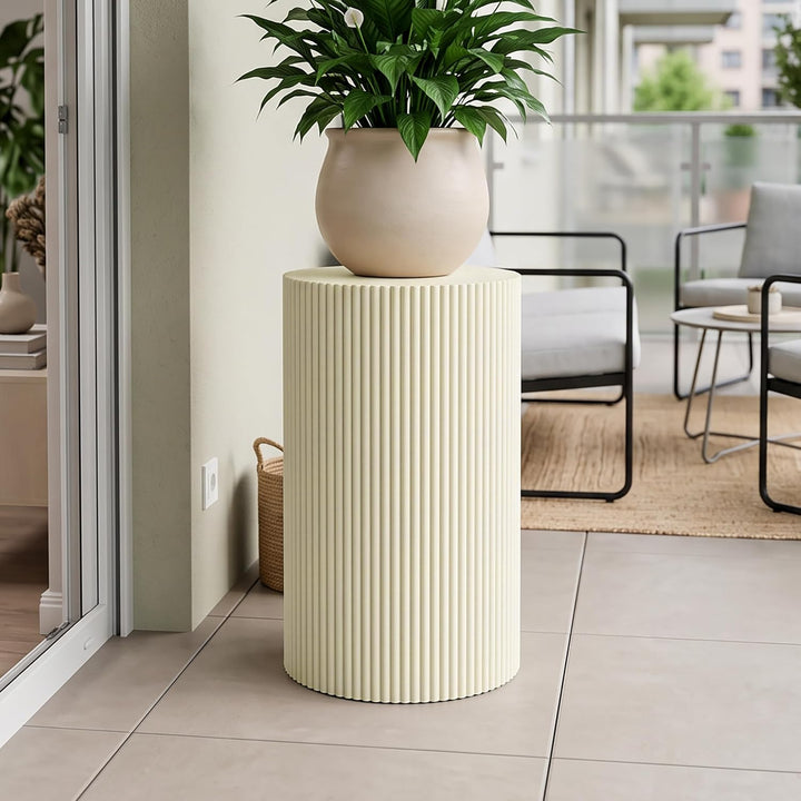 Hometopia Runder Beistelltisch, Holz, modernes geriffeltes Design, Ø 50 cm | Beige Moderner Sofatisc