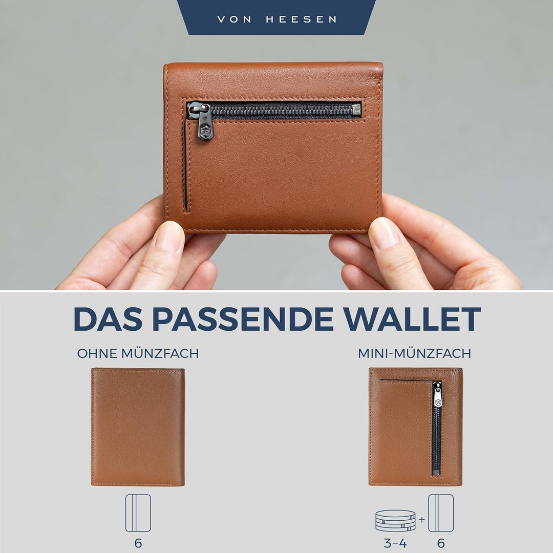 VON HEESEN Leder Geldbörse Herren mit Münzfach & RFID Schutz I Echtleder Geldbeutel für Männer & Dam