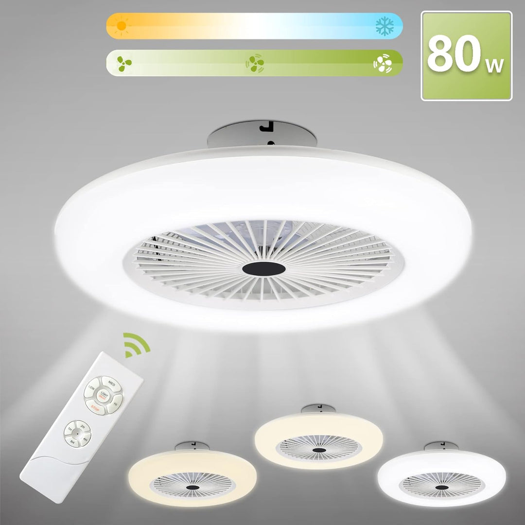 2 Stück 80W Deckenventilator mit Beleuchtung und Fernbedienung, LED Deckenlampe mit Ventilator Einst