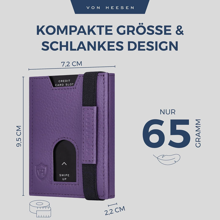 VON HEESEN Slim Wallet mit Münzfach &amp; RFID-Schutz - Leder Geldbeutel - Mini Geldbörse für Herren und