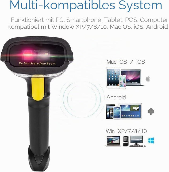 NETUM 2D Barcode Scanner Bluetooth, Wireless QR Code Scanner mit Halterung, 2D Imager mit 2000 mAh A