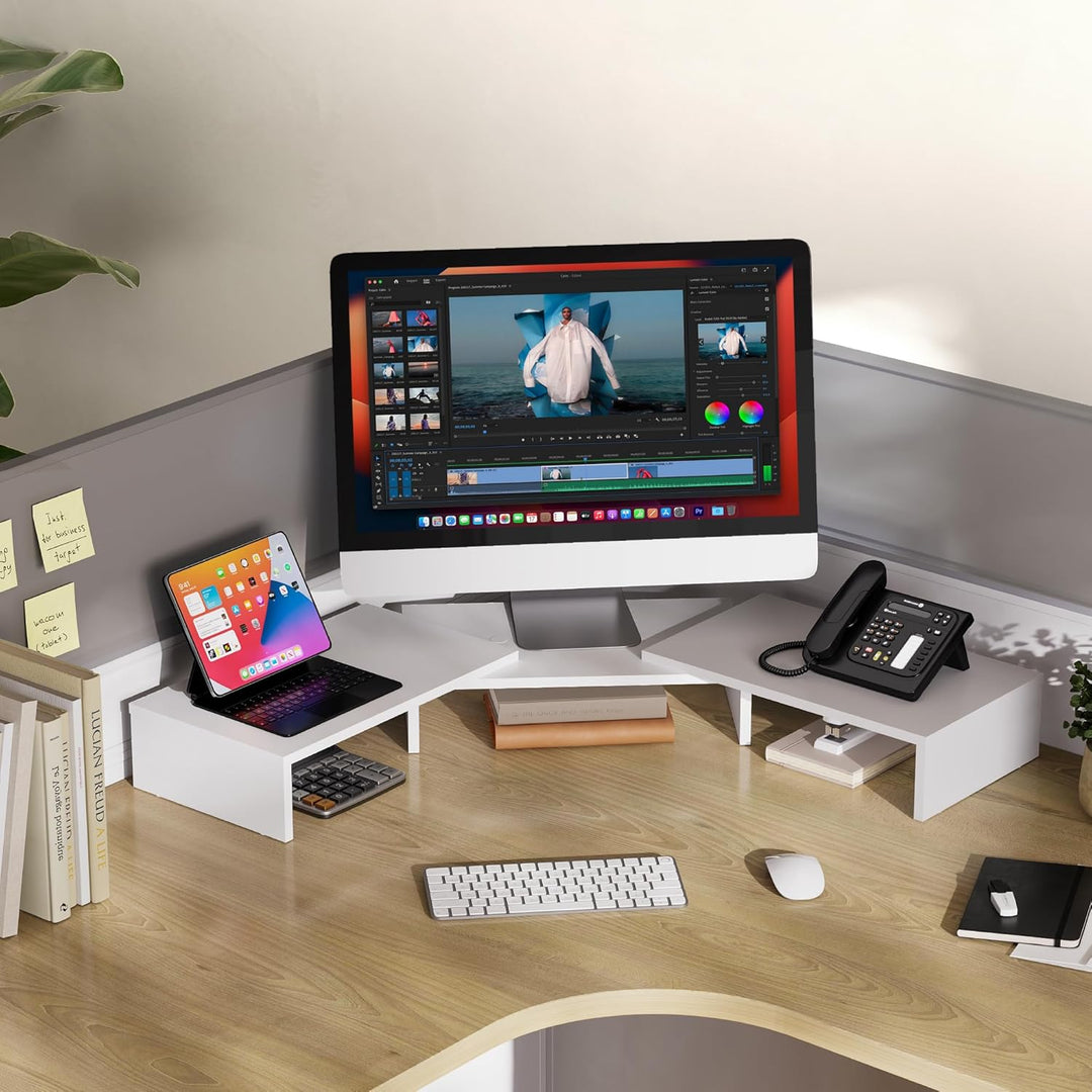 FITUEYES Dual Monitorständer aus Holz, Verstellbare Länge und Schwenkwinkel Bildschirmständer, Monit