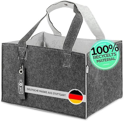 TANNDESIGN - Einkaufskorb & Kaminholzkorb aus recycelten Plastikflaschen (Filz-Tasche) - Holz-Korb f