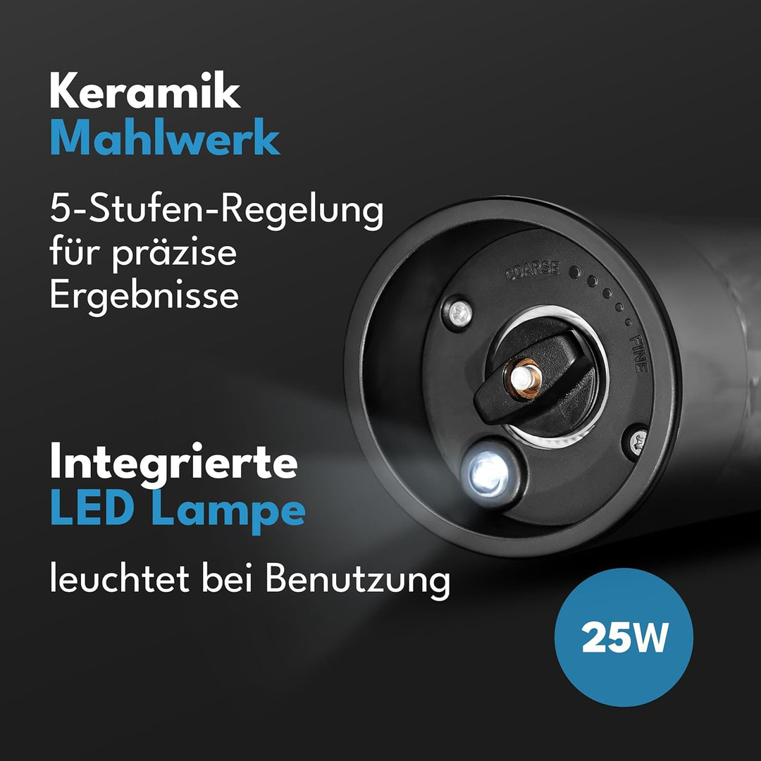 Salz und Pfeffermühle Elektrisch Set - Kipp-Sensor & Wiederaufladbar I Automatische & Elektrische Pf