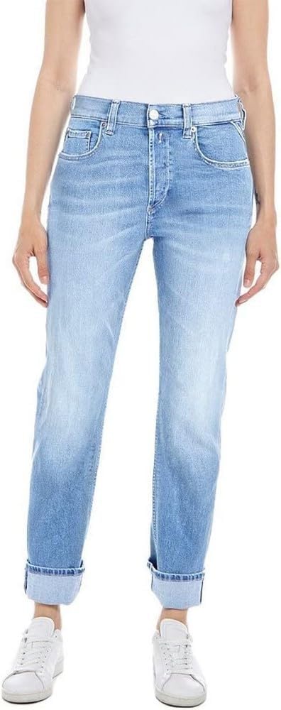 Replay Damen Jeans Maijke Straight-Fit mit Stretch 26W / 30L Light Blue 010, 26W / 30L Light Blue 01