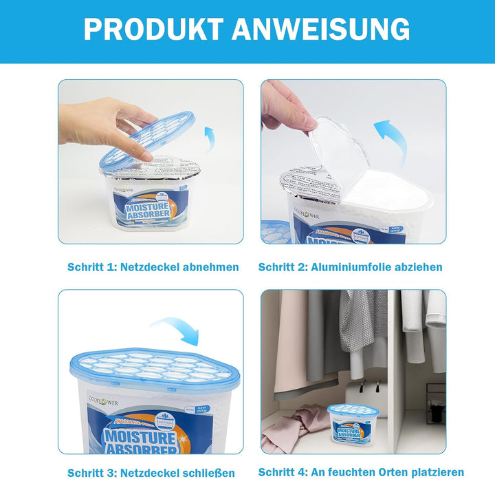 Feuchtigkeitsabsorber 6er-Pack, Schnell wirkender Luftentfeuchter mit auslaufsicherem Design, Langan