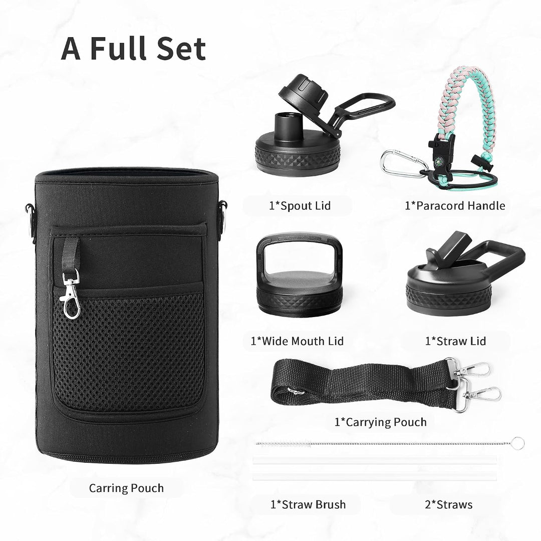 Trebo Wasserflasche 1.8 l mit Paracord-Griff, halbe Gallone, lebensmittelechter, doppelwandiger Vaku