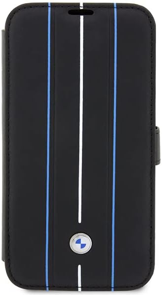 BMW BMBKP14X22RVSK Hülle für iPhone14 Pro Max 6,7" Schwarz Bookcase Leather Stamp Blue Lines