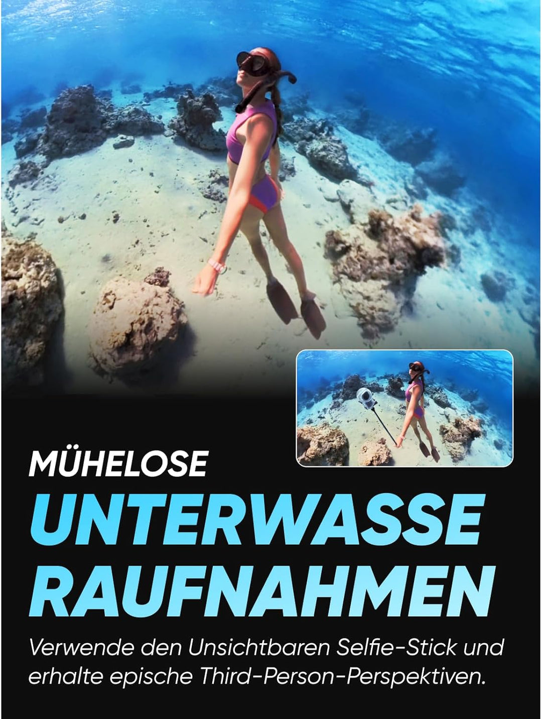 Insta360 X3 Invisible-Dive-Kit - wasserdichte 360°-Actionkamera mit 1/2"-Sensor, 5,7K 360°, 72MP 360