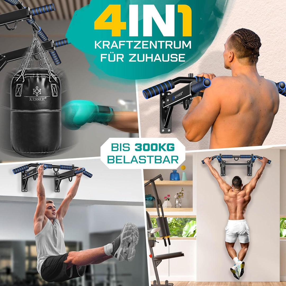 KESSER® 4in1 Klimmzugstange zur Wandmontage rutschfesten Griffen zusätzliche Funktion für Seile Ring