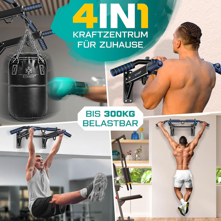 KESSER® 4in1 Klimmzugstange zur Wandmontage rutschfesten Griffen zusätzliche Funktion für Seile Ring