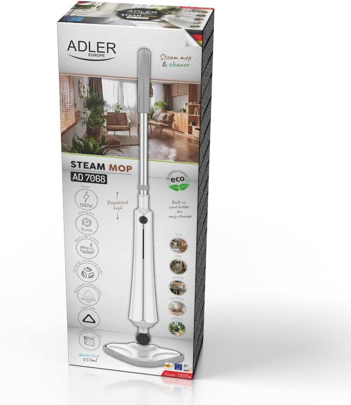 ADLER EUROPE Dampfreiniger Perfekt für Fussböden, Parkett, Fliesen und Teppiche, Mit heissem Wasserd
