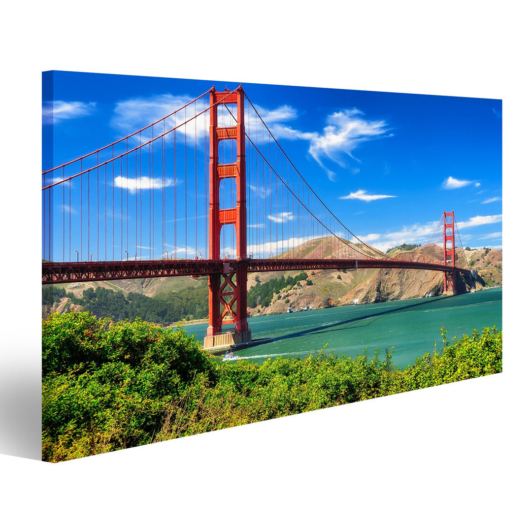 islandburner Bild auf Leinwand Lebendige Tageslandschaft der Golden Gate Bridge, San Francisco Wandb