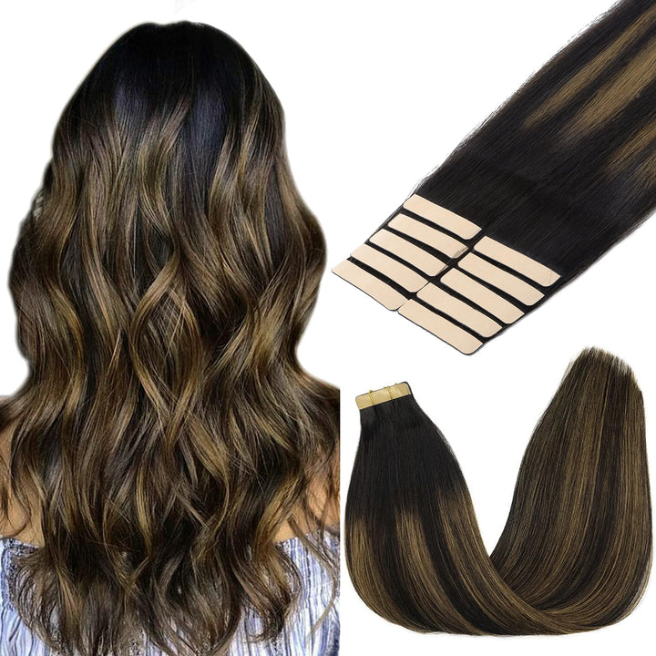 GOO GOO Tape in Extensions Echthaar, Tape Extensions Echthaar, 35cm 25g 10pcs, Haarverlängerung Echt