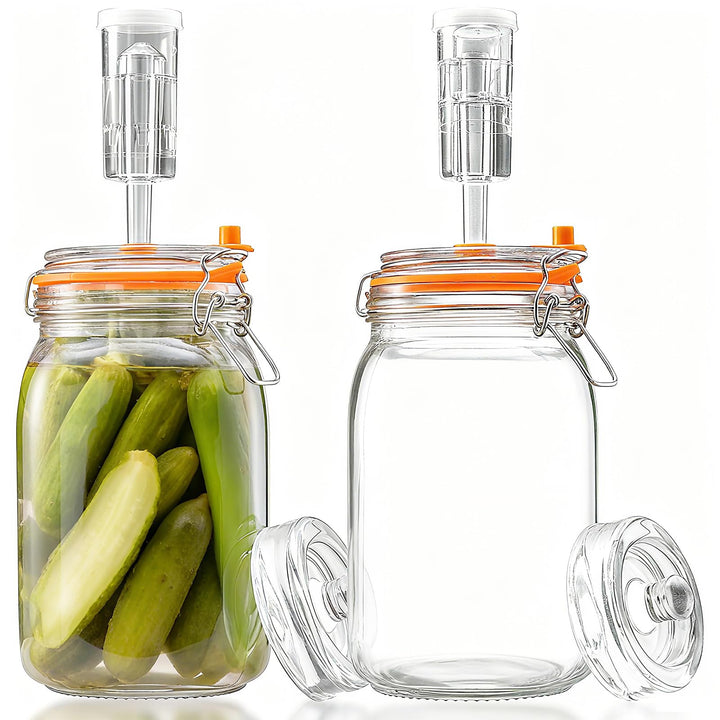 2 Stück 1,5L Gärglas, Fermentationsglas mit Gärventi und Gewicht, Fermentiergläser mit Luftschleusen