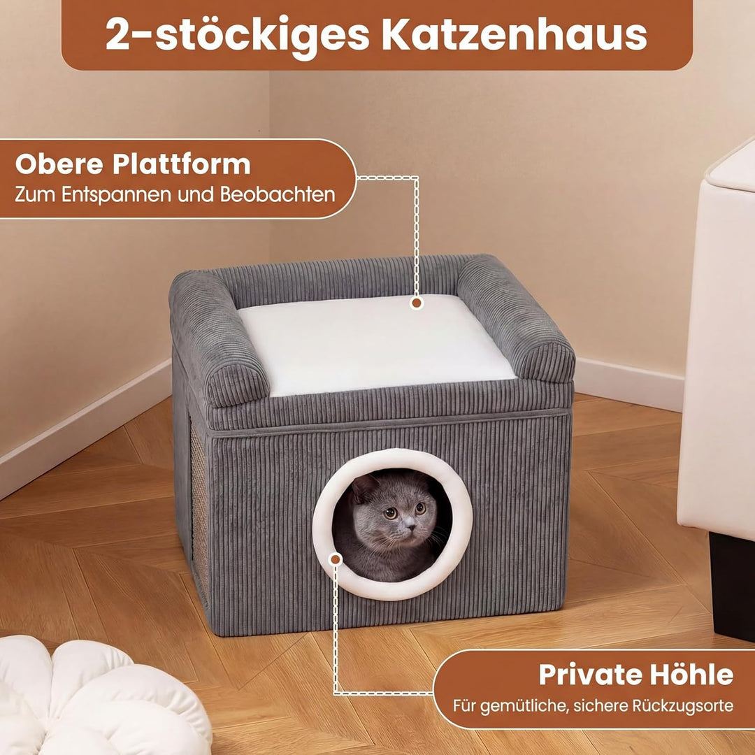 COSTWAY Katzenhaus faltbar, Katzenhöhle mit Sisal-Kratzmatte, weiches Kissen, erhöhten Kanten &amp; Ruts
