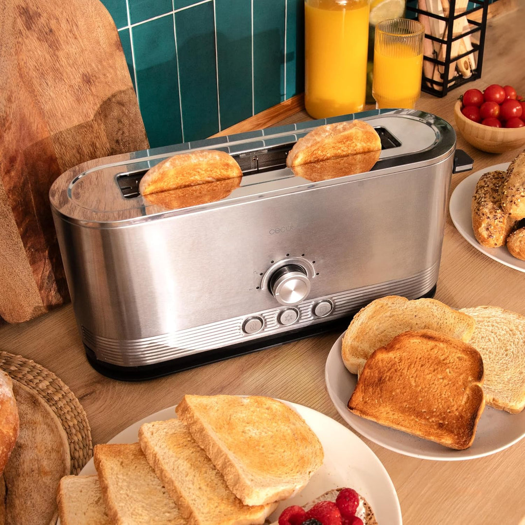 Cecotec Vertikaler Toaster aus Edelstahl mit langem Schlitz Shine&Toast Extra. 1050W, Kapazität für