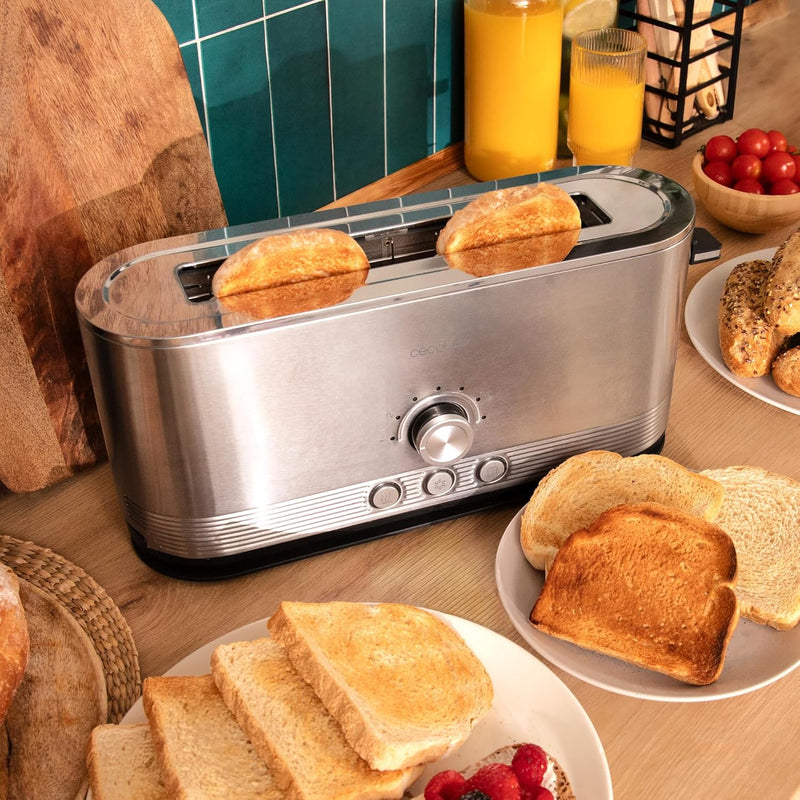 Cecotec Vertikaler Toaster aus Edelstahl mit langem Schlitz Shine&Toast Extra. 1050W, Kapazität für