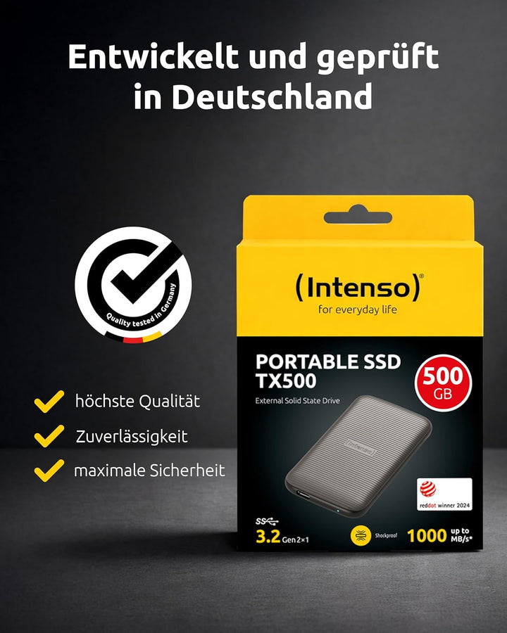 Intenso Externe SSD TX500, 500 GB Portable Solid State Drive, Super Speed USB 3.2 Gen 2x1 (10 Gbit/s