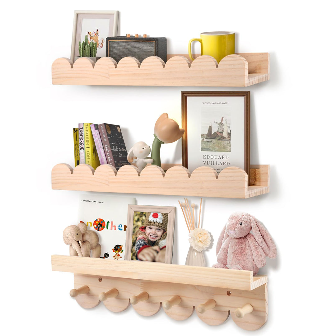 3er Set Bücherregal Kinder Wand, Wandregal Kinderzimmer 40cm, Holz Wandregal Bücher Schweberegale mi