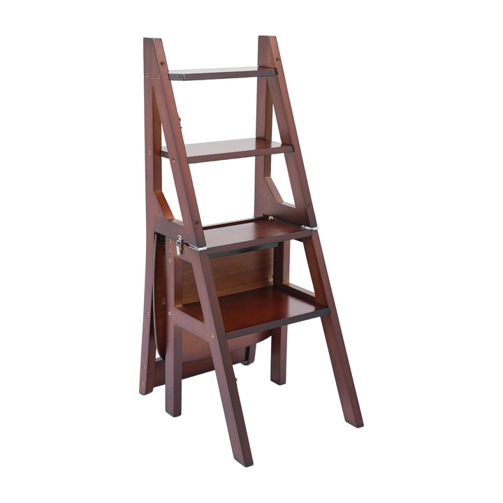 4-Stufen Klappbarer Tritthocker 2-in-1 Holz Trittleiter und Stuhl Klappbar Holztrittleiter 100kg Tra