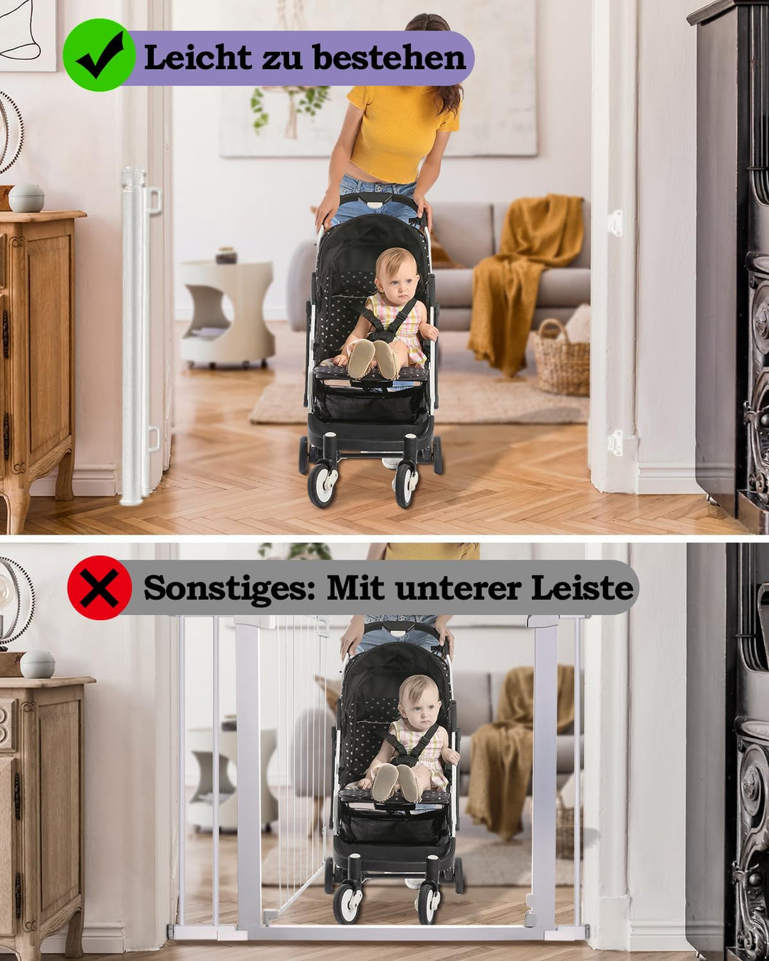 Treppenschutzgitter für Babys, 86 cm hoch, ausziehbar bis 300 cm breit, Kinderschutzgitter für Türen