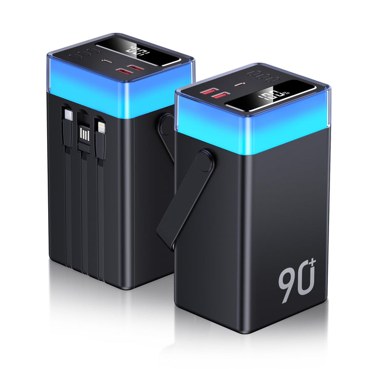 Powerbank 50000mAh mit Kabel, 22,5W PD USB-C Schnellladegerät, Externer Akku mit 3 integrierten Kabe