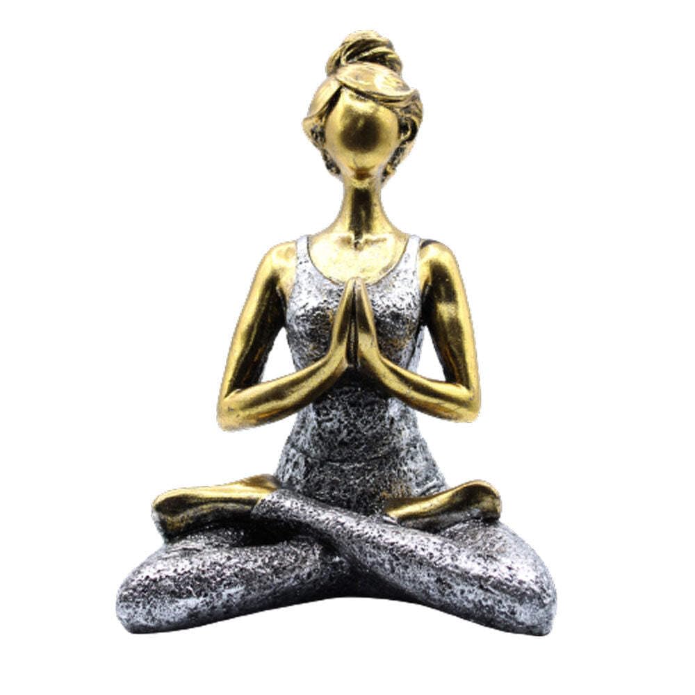 Yoga Lady, Mädchen Frau, Figur 24 cm hoch Handgefertigt Polystone Bronze Silber