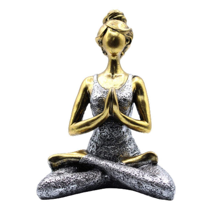 Yoga Lady, Mädchen Frau, Figur 24 cm hoch Handgefertigt Polystone Bronze Silber