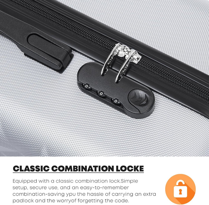 Koffer Suitcase XL Silber, Trolley Reisekoffer, Rollkoffer Handgepäck mit 4 Rollen 360°, Hartschalen